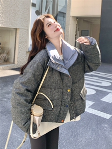 韩系灰色撞色短款羽绒服外套女冬2025新款设计保暖白鸭绒气质外套图片
