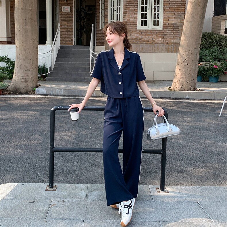 运动休闲套装女夏2025新款超火今年流行洋气时尚减龄阔腿裤两件套，女装套装/套裙，辉之琳