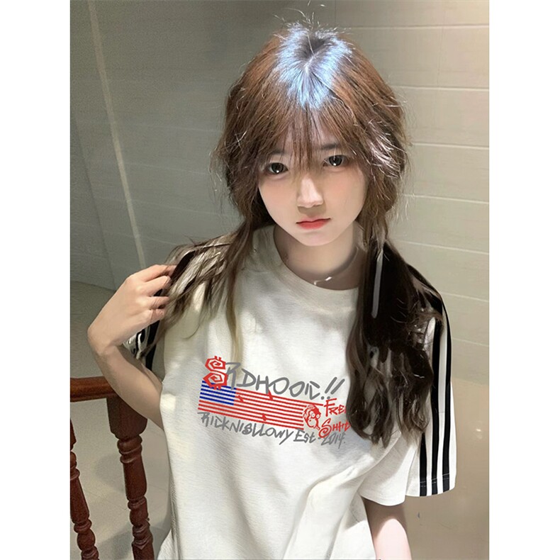 抖音得物高品质二开240克宽松纯棉美式潮牌三条杠织带短袖T恤，男装T恤，电商A486-1