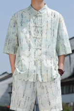 2025夏季新款风男装盘扣新中式唐装文字印花衬衫C106-P50，男装衬衫，电商B277(原6028)