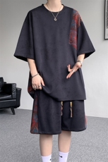 8XL-M民族风潮拼接休闲运动套装男夏季学生短袖短裤TZ38001P60，男装休闲套装，电商B312