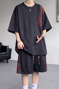 8XL-M民族风潮拼接休闲运动套装男夏季学生短袖短裤TZ38001P60图片