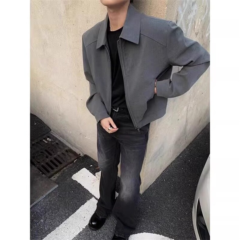短款灰色外套男秋冬潮牌美式拉链翻领行政夹棉加厚夹克短款灰色,男装夹克,星座218-1（原230）