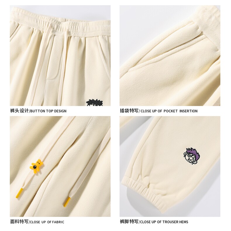 2024冬季新款白底大码加绒摇粒绒北极绒卫裤M-5XHK23915-P60,男装休闲裤,电商A022