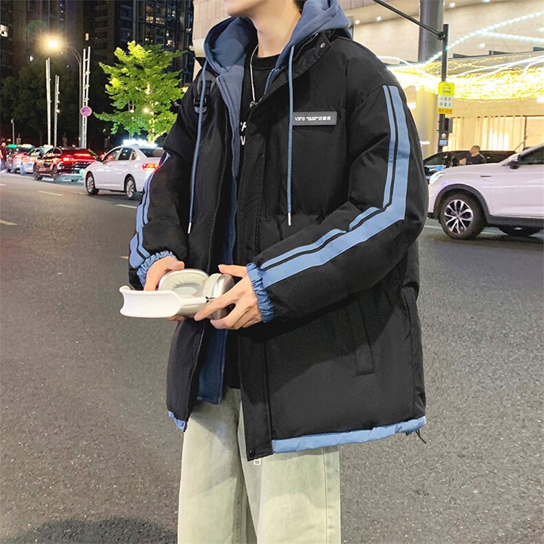 棉衣男冬季新款港风宽松假两件连帽棉服MF8587-P88图片