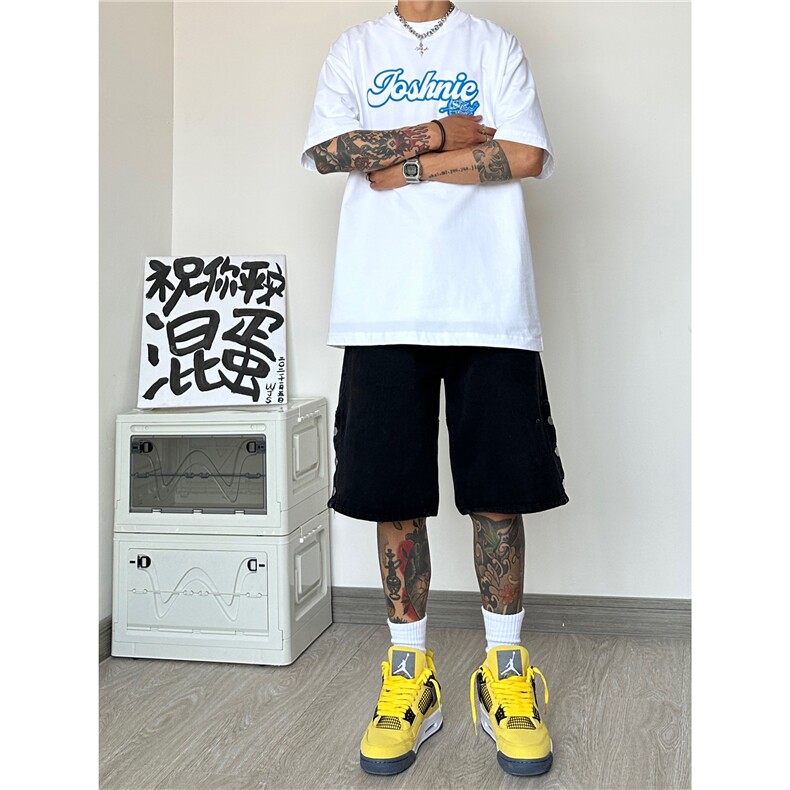 抖音品质新款高街牛仔短裤泥巴黄排扣五分裤B315-K23223-P45控68,男装牛仔裤,电商B315