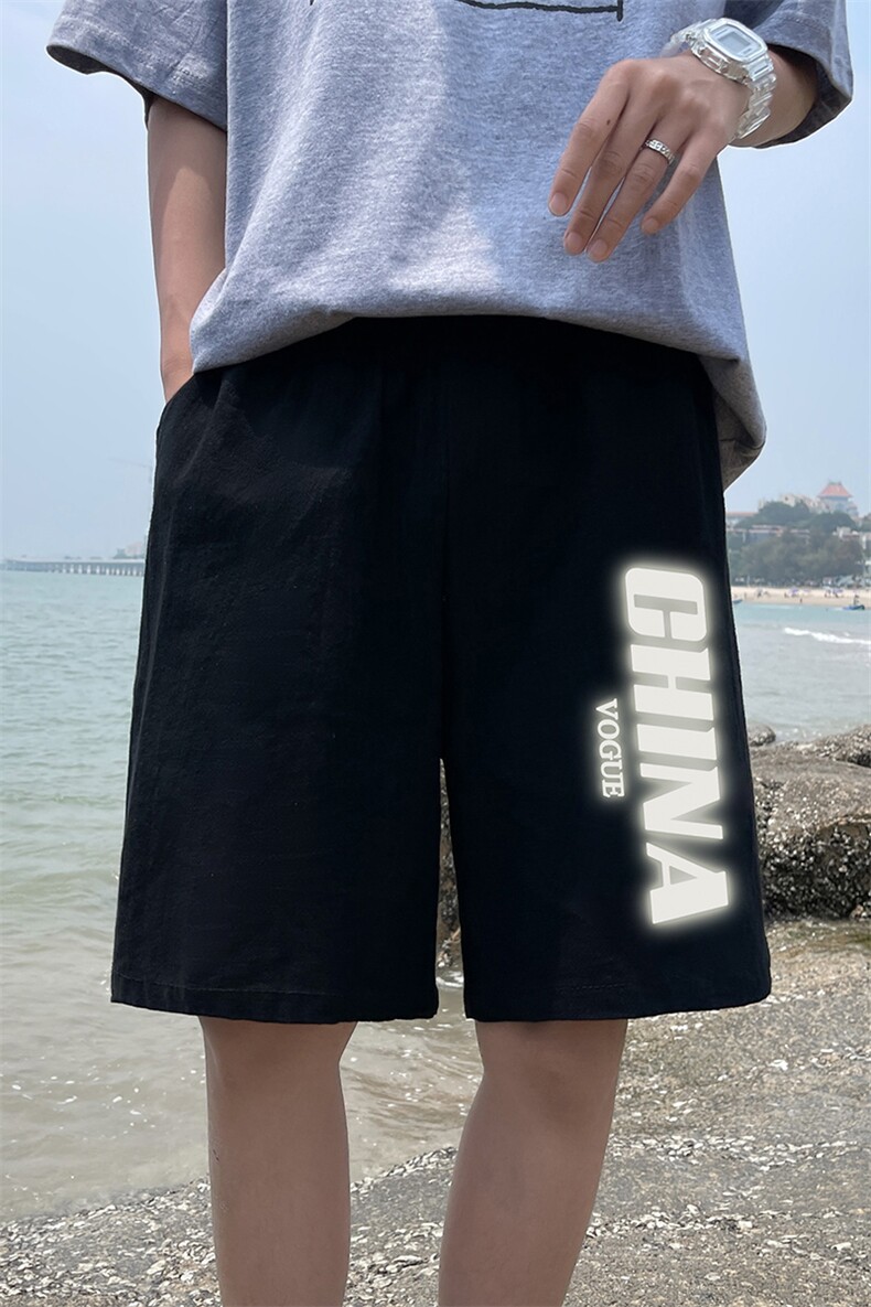 YD33053-P25港风潮牌亚麻短裤男大码棉麻五分裤男中裤沙滩裤,男装休闲裤,电商A040