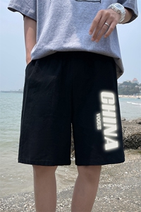 YD33053-P25 港风潮牌亚麻短裤男大码棉麻五分裤男中裤沙滩裤图片