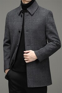 羊毛毛呢风衣白鸭绒内胆新款中年冬爸爸装外套HM20293- P300图片