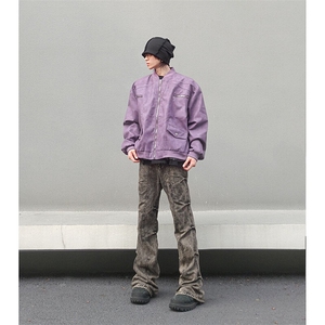 自家图现货！复古色黄泥褶皱牛仔裤微喇叭裤子RN8035-P75/已注册图片