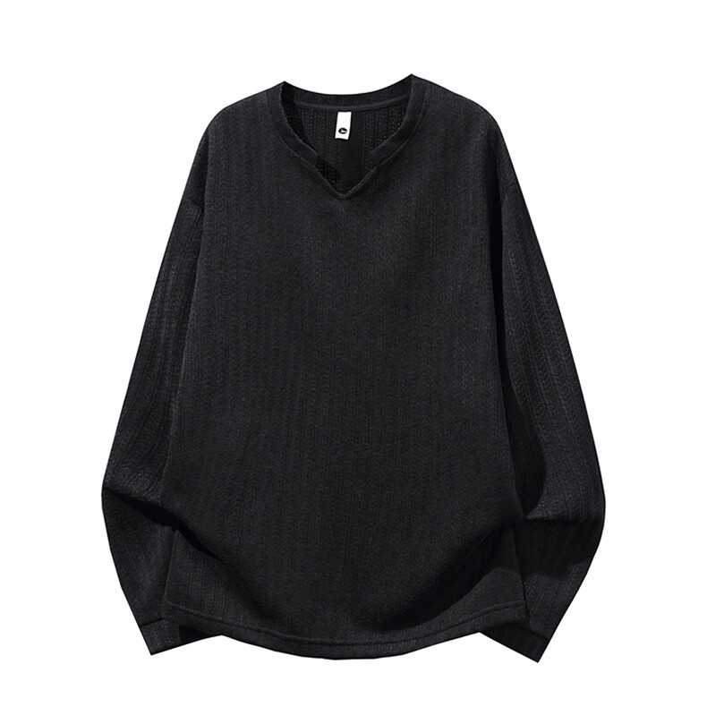 美式高街千鸟格子长袖T恤男女亨利V领英伦雅痞休闲宽松长袖打底衫，男装T恤，电商A486