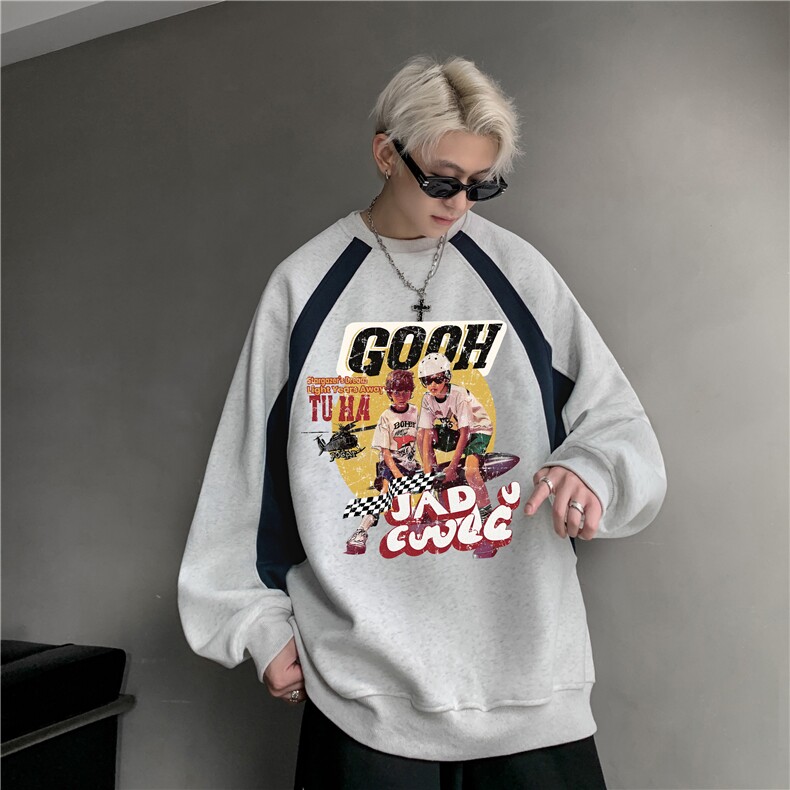 有货美式复古字母印花拼色赛车服卫衣男潮牌宽松高街立领上衣,男装卫衣,星座203-1