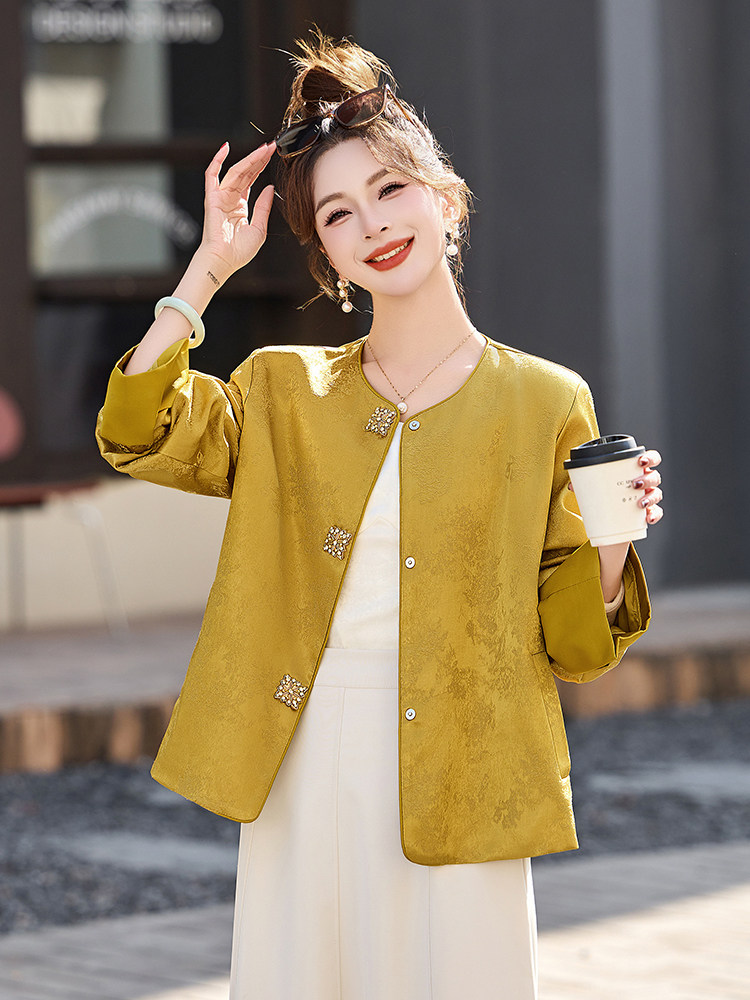 粉色小香风新中式提花外套女2026春秋新款小个子宽松显瘦上衣,女装短外套,艾仟回(原伊仟回)
