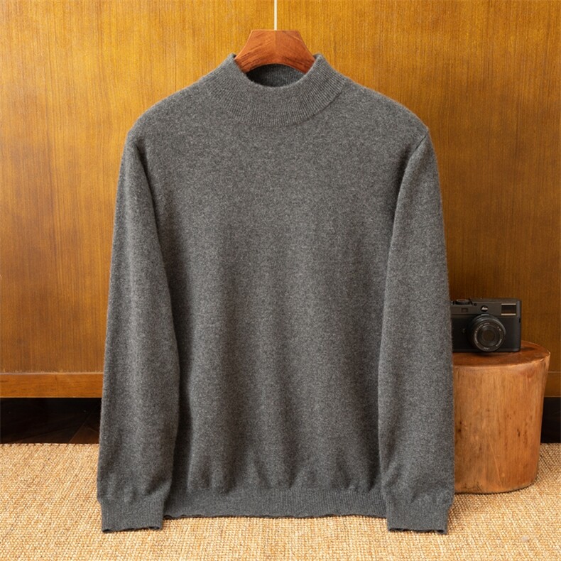 男士纯色半高领羊绒衫羊绒保暖舒适百搭时尚，男装羊绒套衫，米亚康羊绒