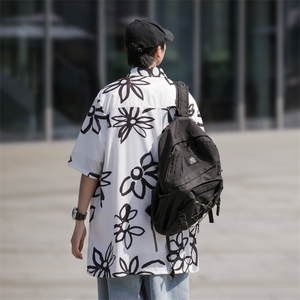 2025夏装花朵印花短袖冰丝衬衫男女潮流衬衣 C309P35图片