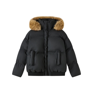已加白色M-3XL高品质短款皮棉衣立领连帽毛领棉服外套M6710-P128图片