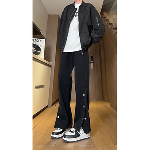 现货 美式高街宽松直筒休闲排扣开衩牛仔裤男 K5819-P55 控78图片