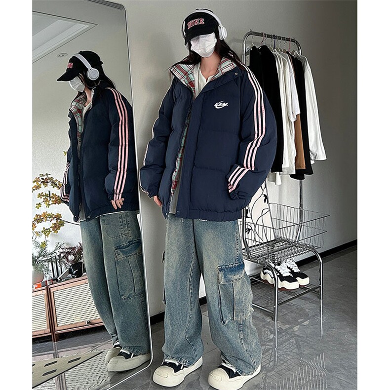 现货假两件格子羽绒棉衣抖音得物二开冬季棉服加厚外套BMY204,男装棉衣,电商A486