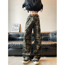 美式复古高街迷彩牛仔裤男女cleanfit宽松直筒休闲裤WH3044-p58，男装休闲裤，星座1008