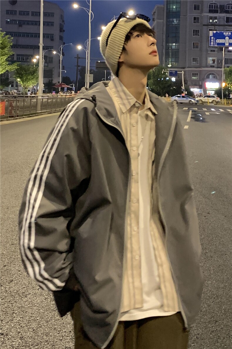 秋装三条杠连帽开衫夹克外套JK1001-P55控78,男装夹克,星座216(原A116)
