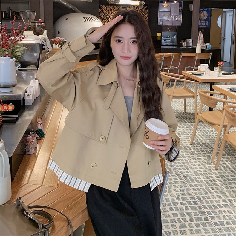 短款风衣外套女小个子春秋新款百搭撞色宽松上衣，女装风衣，鑫火火