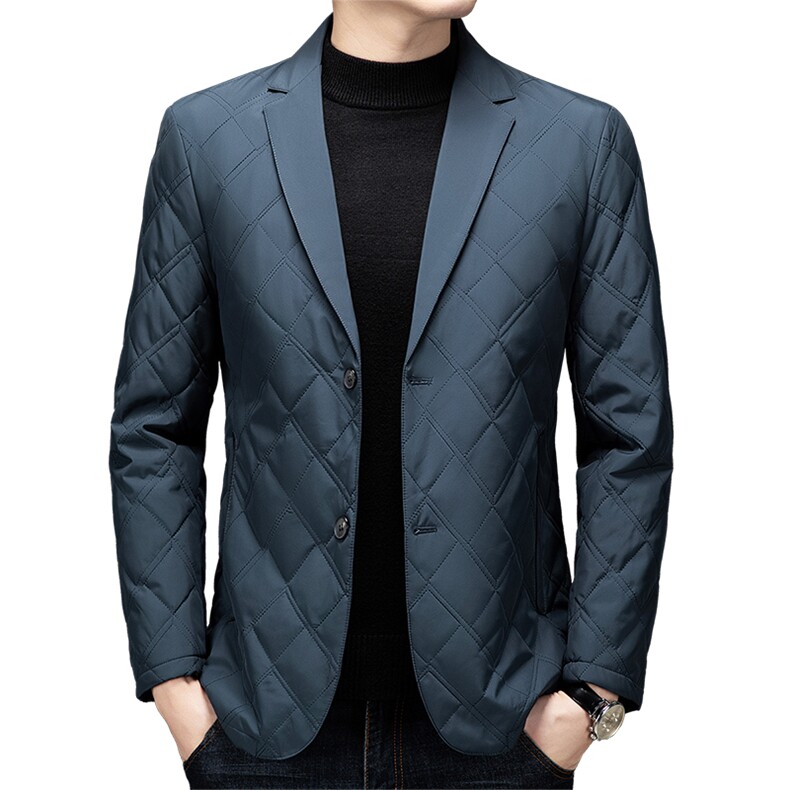 高级感秋冬季修身轻薄羽绒棉服西装外套男士中青年格子外套,男装西服套装,电商B212（原钱塘6029）
