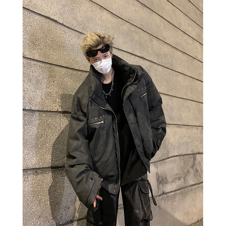 405A美式复古个性金属设计短款皮衣棉服MY24916-特批108控178,男装皮衣,星座405A