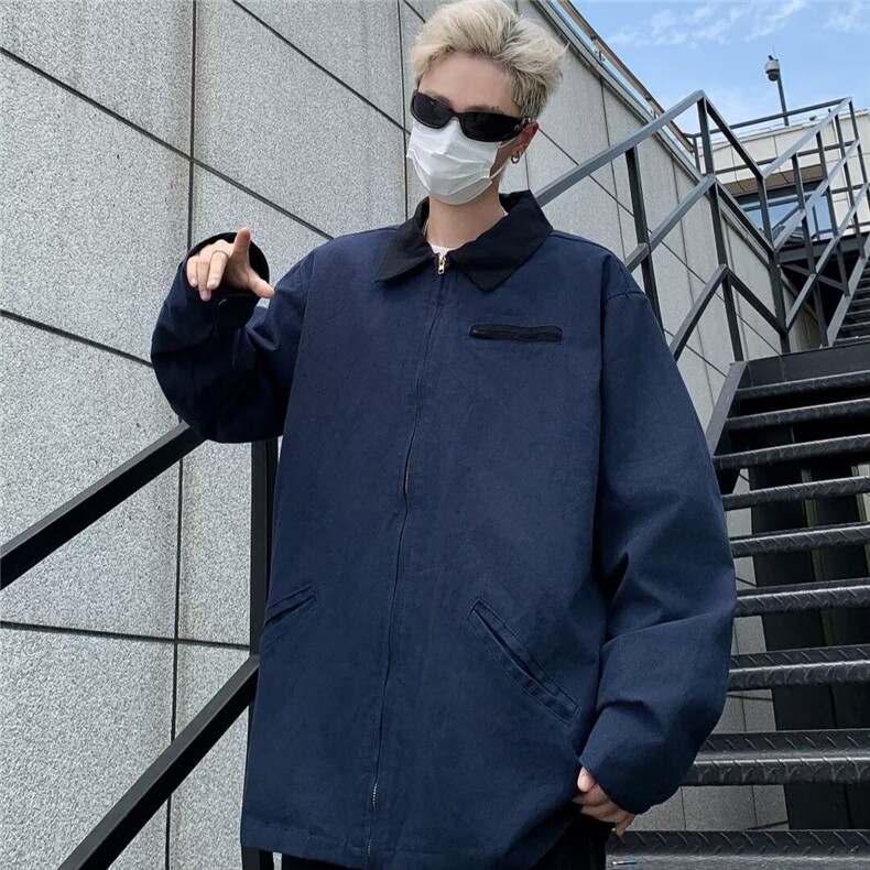 春秋纯棉翻领外套男休闲复古设计感小众机车早秋夹克W9025/P75,男装夹克,星座506