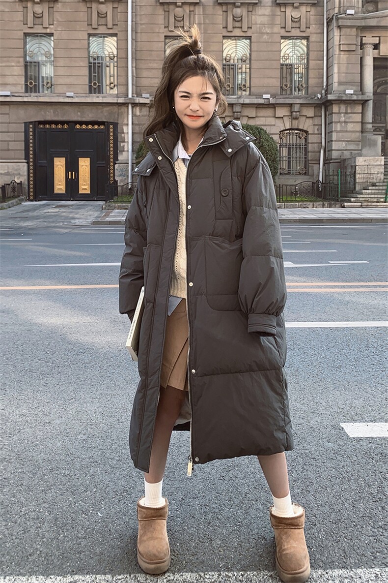韩版中长款过膝灰色90羽绒服女2025年冬季新款加厚显瘦白鸭绒外套,女装羽绒服,辉之琳