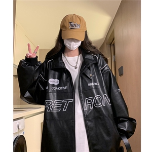 中性风春装新款 潮街头机车服元素印花宽松外套潮ins D241-P108图片
