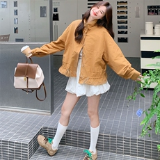 休闲立领短款外套女韩版宽松简约百搭时尚上衣学院风秋季2025新款，女装短外套，2D143