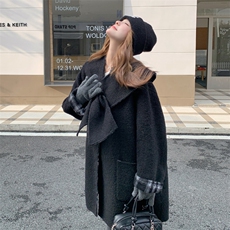 现货新款双面韩系格子披肩围巾双面羊绒大衣中长宽减龄羊毛呢外套，女装羊绒大衣，网红馆