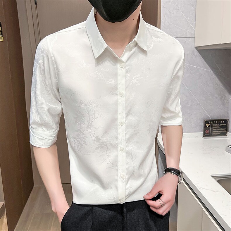 507A-CS535-P48夏季时尚风中袖衬衣七分袖碎花衬衫,男装衬衫,星座507A（原星座306B-2）