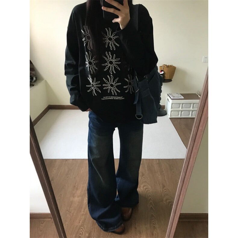 网图现货太阳花圆领长袖T恤打底衫男女可穿CT812-P29,男装T恤,电商C310