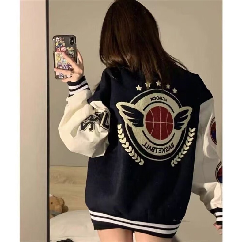 2025潮牌毛巾绣字母棒球服外套男女秋季复古宽松潮流情侣夹克,男装夹克,星座1210-1