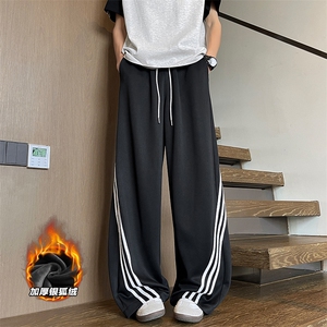 撞色三条杠港风380g重磅保暖银狐绒休闲裤男K5765J加绒-特P40控78图片