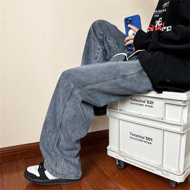 纯色牛仔裤男款百搭简约直筒长裤水洗宽松休闲裤A080-9289-P40，男装牛仔裤，电商A080