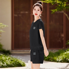 宽松减龄运动套装女夏欧货2025新款设计感休闲上衣阔腿短款两件套，女装套装/套裙，鑫慧