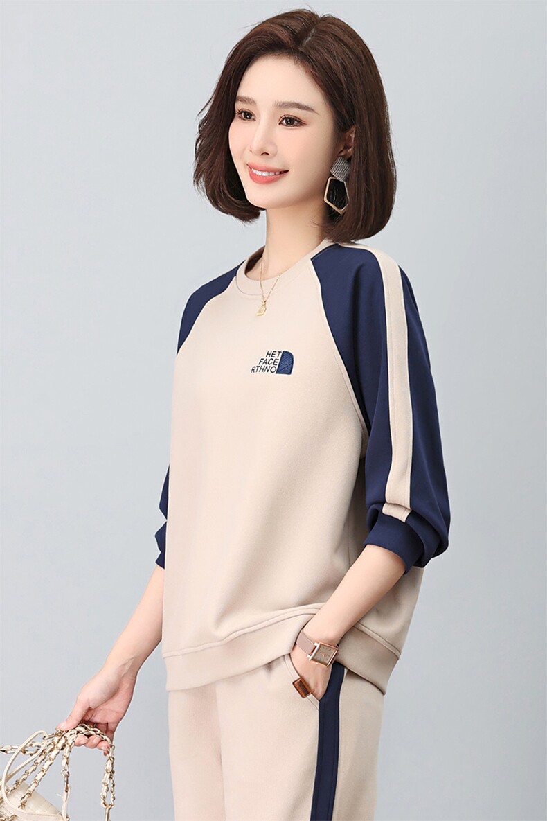 时尚拼色刺绣卫衣秋季新款宽松显瘦长袖上衣,女装卫衣/绒衫,依恋蒂丝