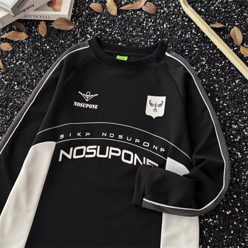 春秋个性机车机能卫衣圆领无帽长袖上衣男宽松美式赛车服TC40，男装工装外套，星座601-1