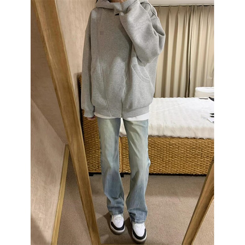双拉链开衫连帽卫衣男款秋冬厚外套灰色设计感上衣WD603,男装卫衣,星座1116A（原606A-3）