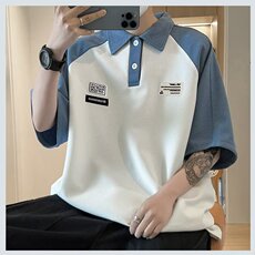 C305-P30夏季新款撞色polo衫短袖男美式复古ins五分袖t恤上衣，男装Polo衫，星座512-6