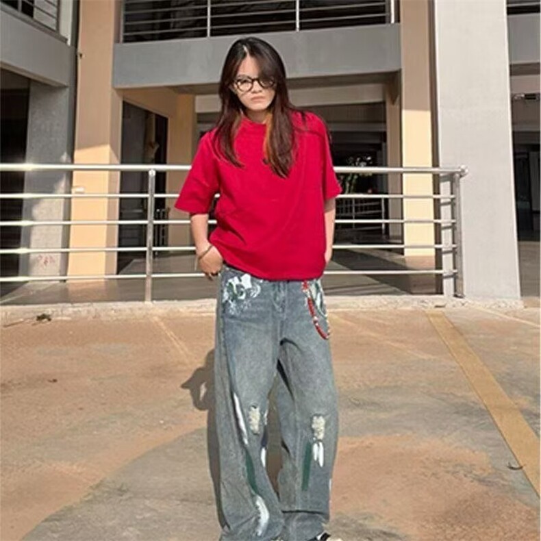 重磅纯棉短袖T恤女夏季2025新款美式简约字母刺绣设计感情侣上衣,男装T恤,星座506A