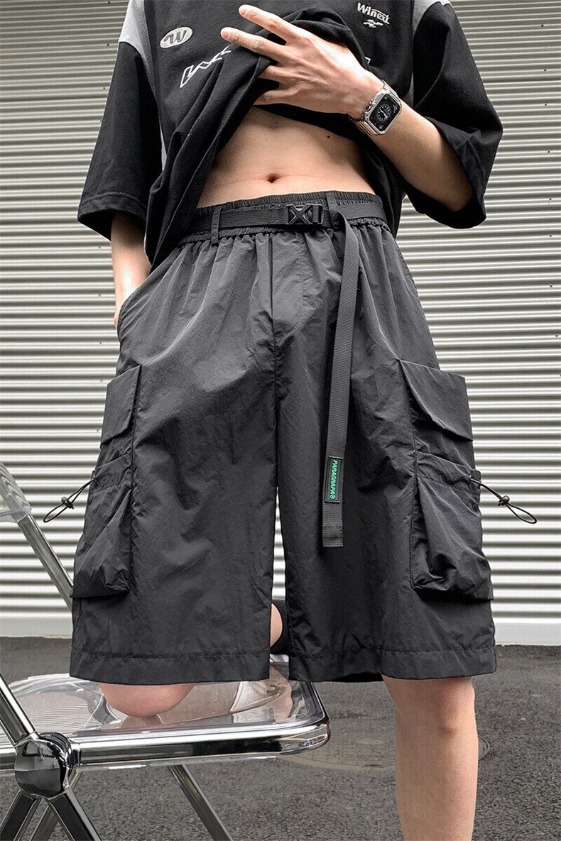 美式机能风大口袋工装裤男夏季薄款宽松阔腿高街vibe冰丝五分裤子,男装休闲裤,电商A022
