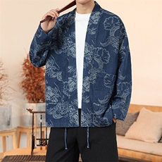 春夏新中式牛仔道袍龙纹唐装日系种风外套汉服开衫H335/P110，男装夹克，钱塘713