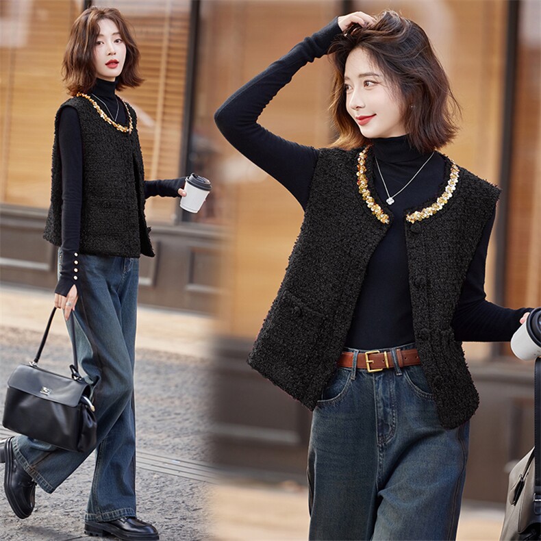 小香风马甲女款2024新款春秋季高端法式气质名媛无袖背心马夹外套，女装短外套，韩宇舍