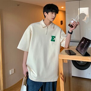 2024夏新款港风撞色字母印花宽松短袖T恤上衣POLO衫T2236-P55，男装T恤，星座914-3