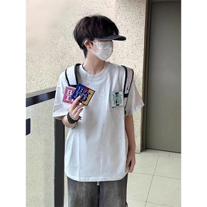 万针全刺绣工艺抖音得物高品质260克重磅纯棉双纱美式高街短袖T恤图片