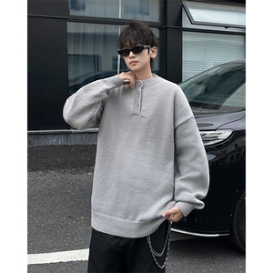B434P58秋冬男装休闲毛衣圆领上衣慵懒风打底衫纯色百搭图片
