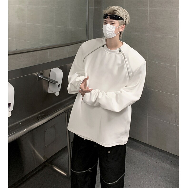 小众拉链设计感oversize卫衣男高级感解析垫肩上衣潮-WY2412-P68,男装卫衣,电商B289